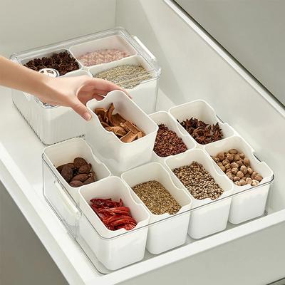 Serviertablett mit 8 kleinen herausnehmbaren Schalen Gewürzaufbewahrungsgläser Gewürzbox für den Kühlschrank Obst- & Gemüsebehälter mit Deckel