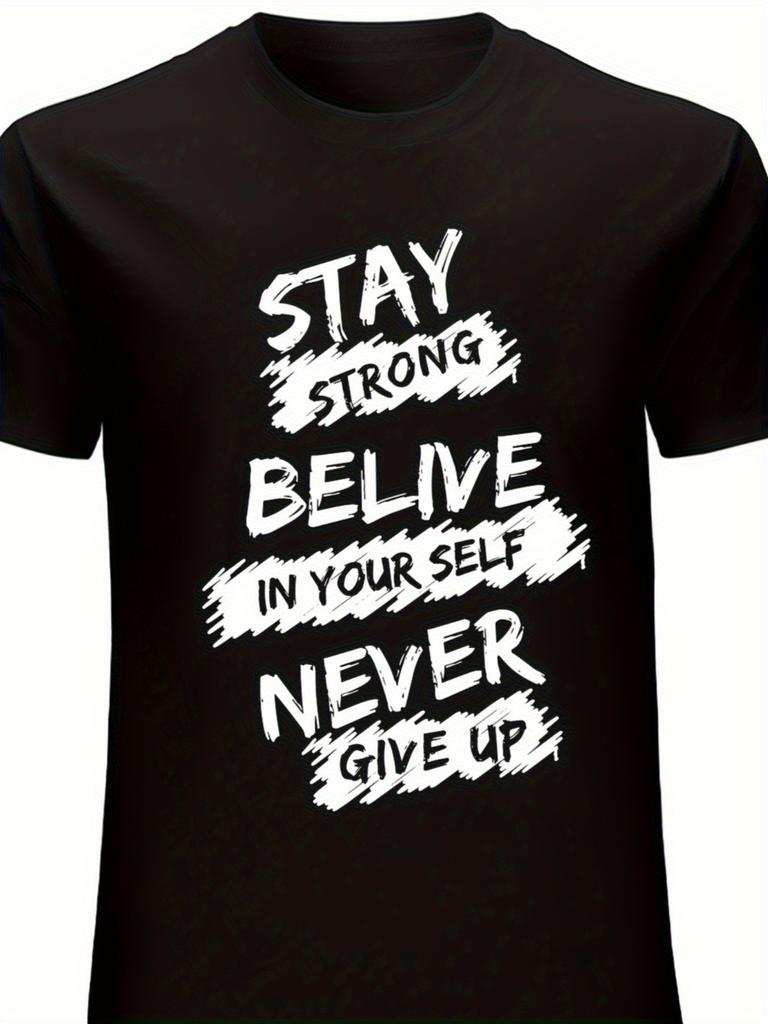 1pc Men's Never Give Up 3D Graphic T-Shirt with Persistence - Soft Fabric Round Neck Short Sleeve Casual & -Casual Wear Suitable for Valentine's Day