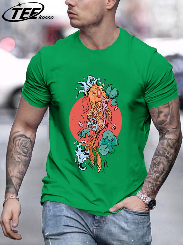 Harajuku Japan Tokyo Koi Printing TShirt Men Oversize Cotton T Shirts Trendy Retro Tops Casual AllMatch Unisex Short Sleeve