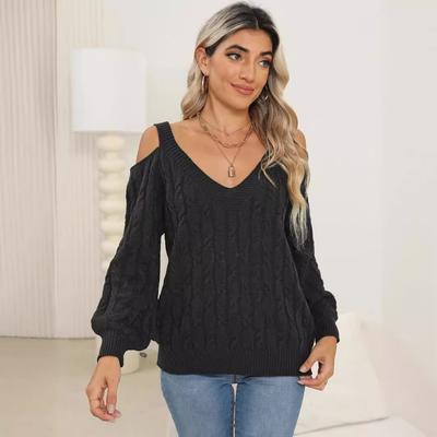 Women's Autumn and Winter Knitted Deep V Sexy Strapless Loose Pullover Sweater