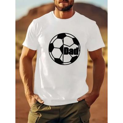 European Sizes Football Pattern Dad Print Men's T-Shirt Loose Casual Fashion Short Sleeve Top Suitable for Daily Wear Sports Fitness