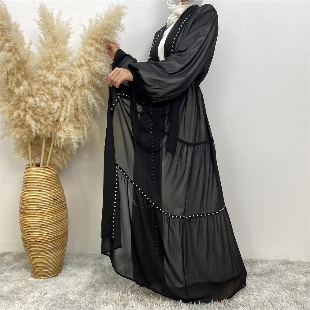 Muslimsk arabisk Türkiye Midtøsten Mote Elegant klarfarge perler muslimsk blonder Chiffon cardigan kappe