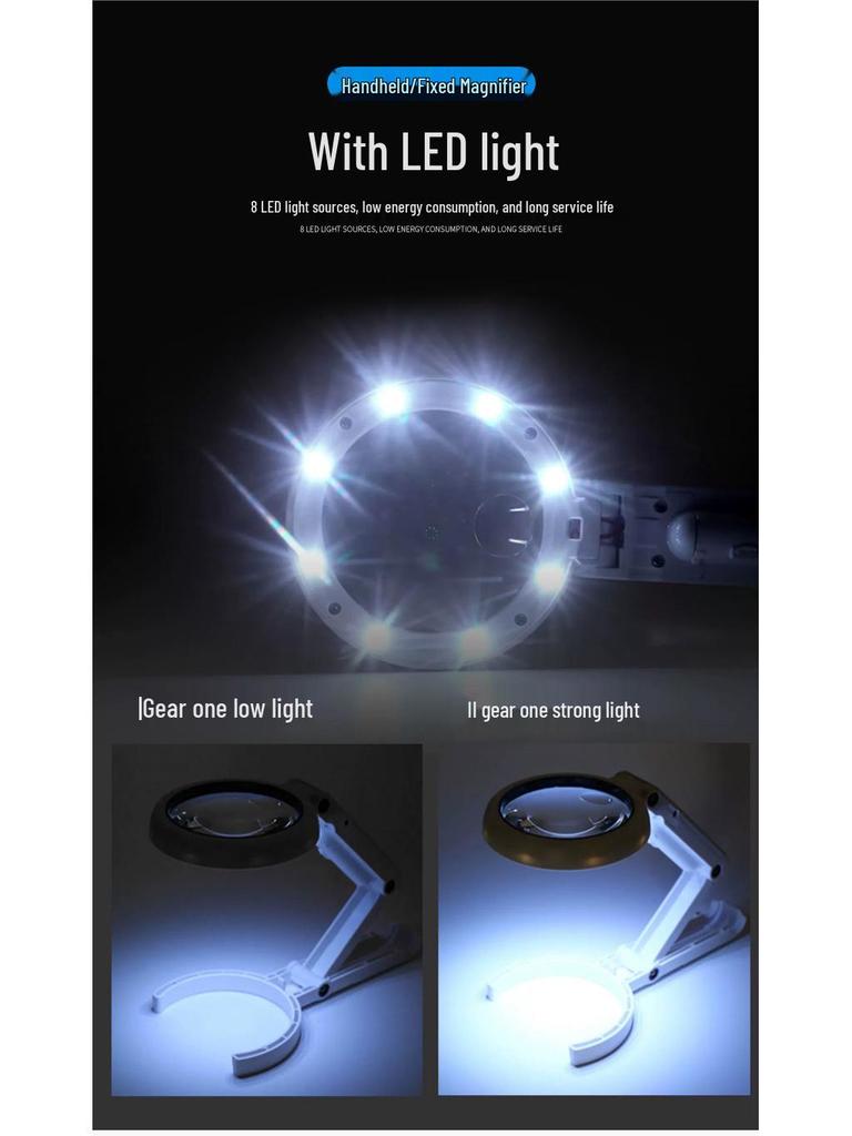 Foldable Handheld USB Plug-In Magnifier with 8 LED Lights for Reading - FS75RC