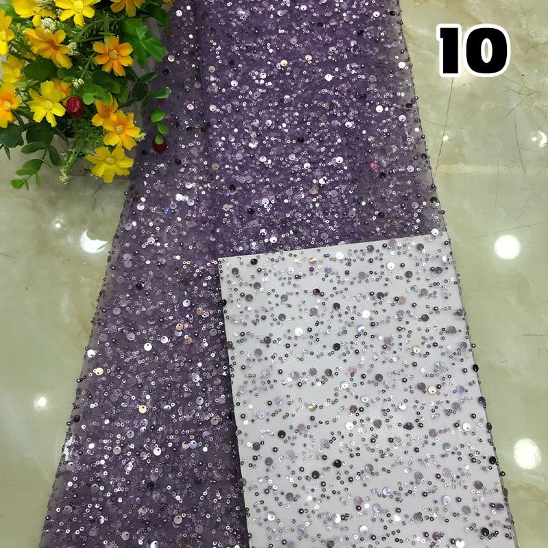 1 Yard Luxury African Heavy Bead Lace Sequins Fabric For Diy Sewing Wedding Party Dress Sparkly Transparent Tulle Lace Fabric