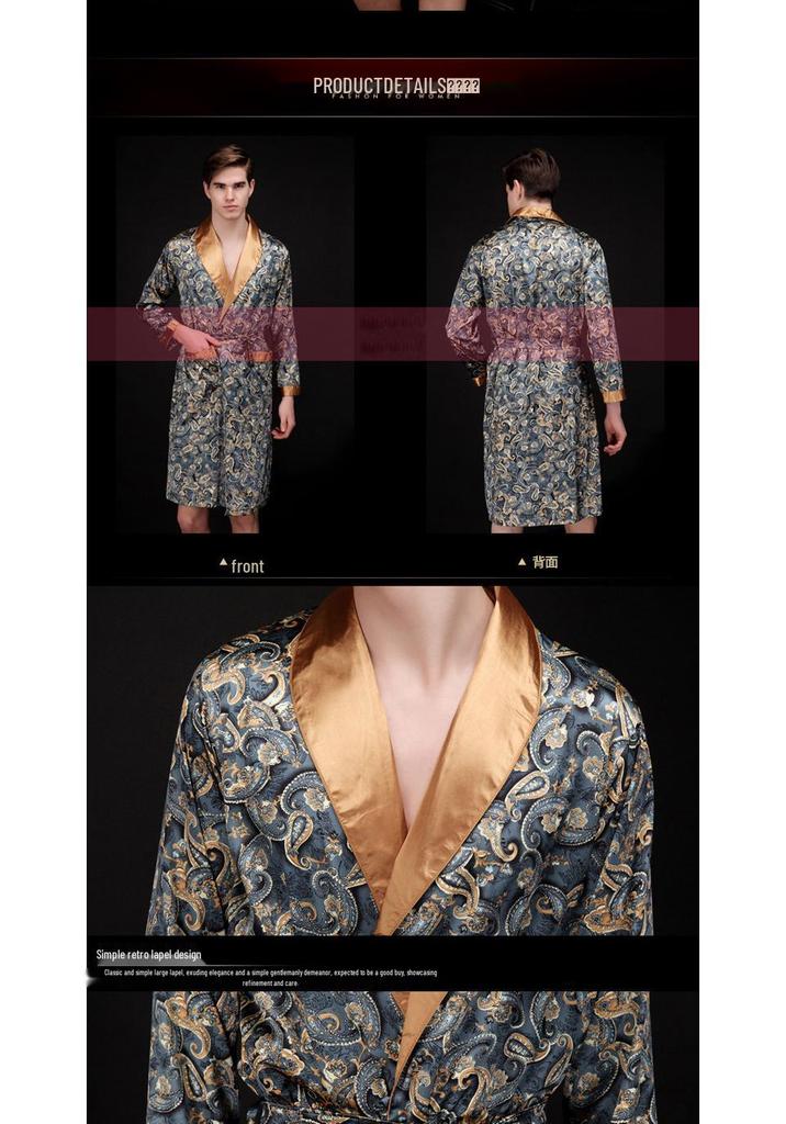 Men's Silk Pajama Set: Mid-Length Robe & Short/Long Sleeve Options for Spring, Summer, and Autumn