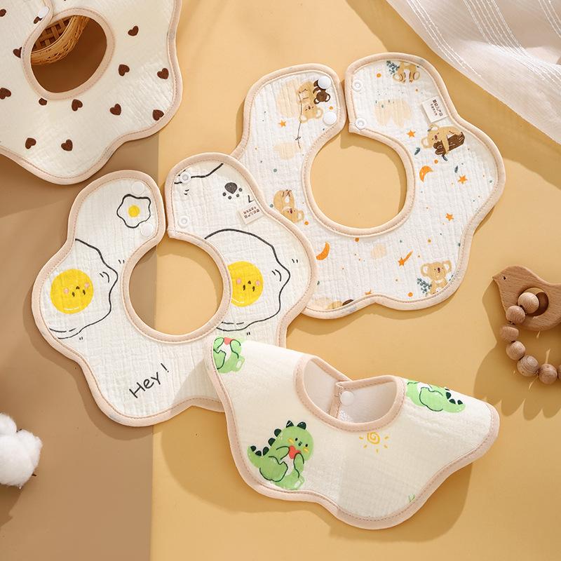 Class A Newborn Baby Saliva Towel Crepe Waterproof Petal Bib Autumn Winter Children Eating Cartoon Cotton Bib