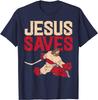 Jesus Räddar Ishockeymålvakt Sport Religiös Kristen Gåva T-shirt Vintage Klassisk Mode Streetwear Idrottare T-shirt Bomull