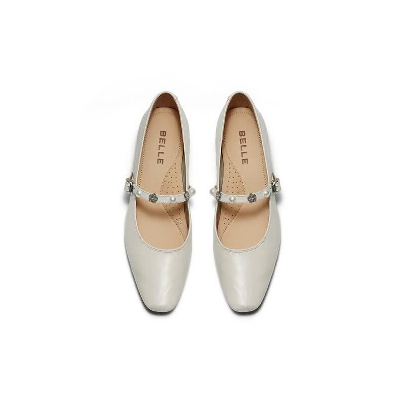 Belle Women's Sheepskin Retro Mary Jane Flats