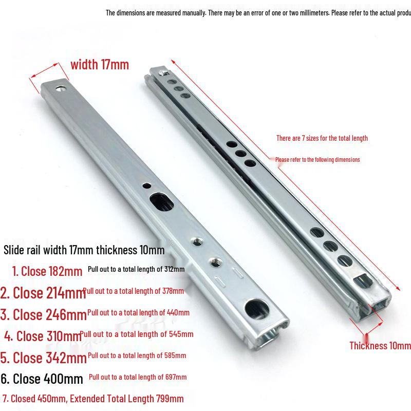 In-Stock 17mm Wide, 10mm Thick Two-Way Slide Rail with Ball Bearing for Laboratory Equipment Drawers