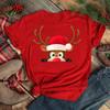 Funny Santa Claus with Christmas Elk Print Women T Shirt Casual Short Sleeve O-Neck Red Tshirt Ladies Y2k T-shirt Female