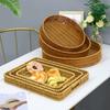 Food Plate Handwoven Plastic Rattan Storage Tray Round Shape Fruit Vegetable Cake Imitation Wicker Rattan Threads Basket