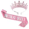 1 Set Universal High Durability Lightweight Birthday Crown Headgear Decoration with Sash for Party