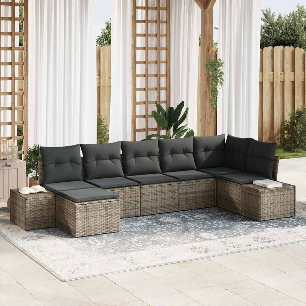 7 Piece Grey Garden Sofa Set with Cushions