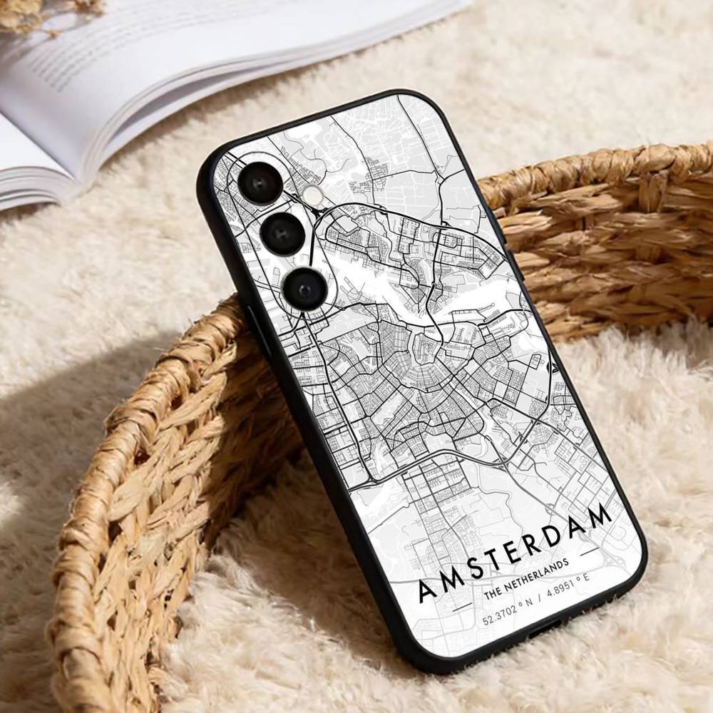 Famous City Sketch City Map Phone Case For Samsung Galaxy A91,80,73,72 ,71,53,52,32 ,31,22,21s,20,Soft Black Case