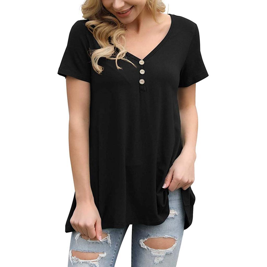 Dámská módní halenka s límečkem do V s krátkým rukávem pro snadný volný čas