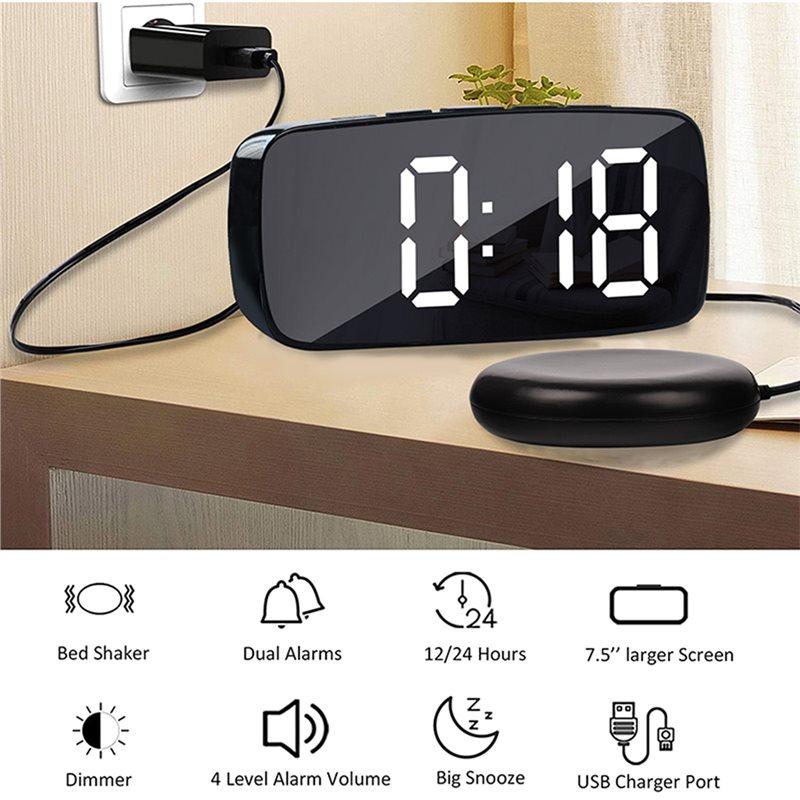 A25F-Clock LED Electronic Alarms Clock Casual Style Clock Bedside Vibrator Electronic Clock Multifunctional Dual USB