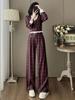 Autumn 2025 Women's Retro Plaid V-Neck Top with Wide-Leg Pants Suit