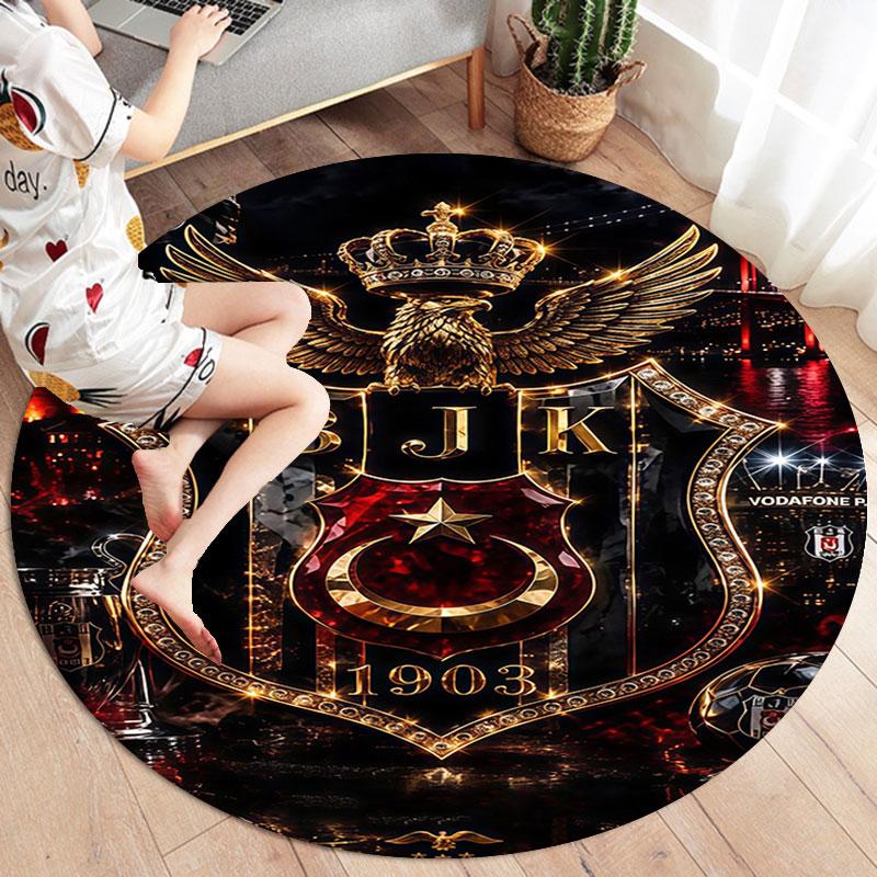 Besiktas Gymnastics Club Round Area Rug,Carpet Rug for Living Room Bedroom Sofa Playroom Decor,Non-slip Floor Mat