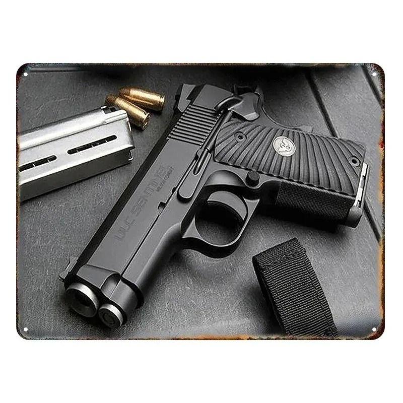 Retro Pistol Tin Sign Metal Wall Art for Home Bar Club Decor