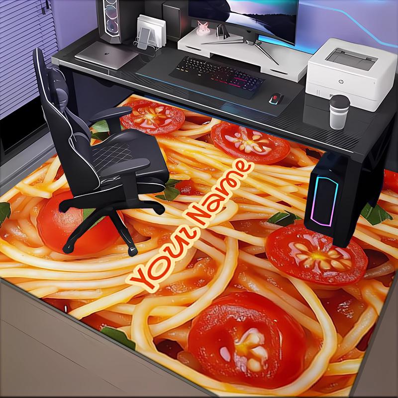 1PC Custom Name Spaghetti Cherry Tomato Sauce Theme Floor Mat Ideal for Living Room, Game Rooms, Office, Bedroom, Floor Mat Playful Design