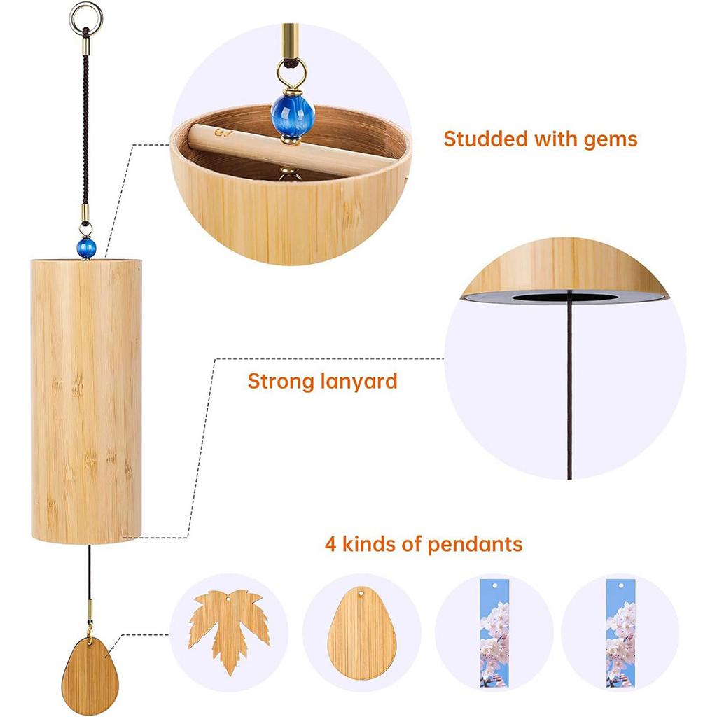 Bamboo Wind Chimes,C G F D Chord Windbell Chime Bells Gift For Music Lovers, Hanging Ornaments For Outdoors Courtyard