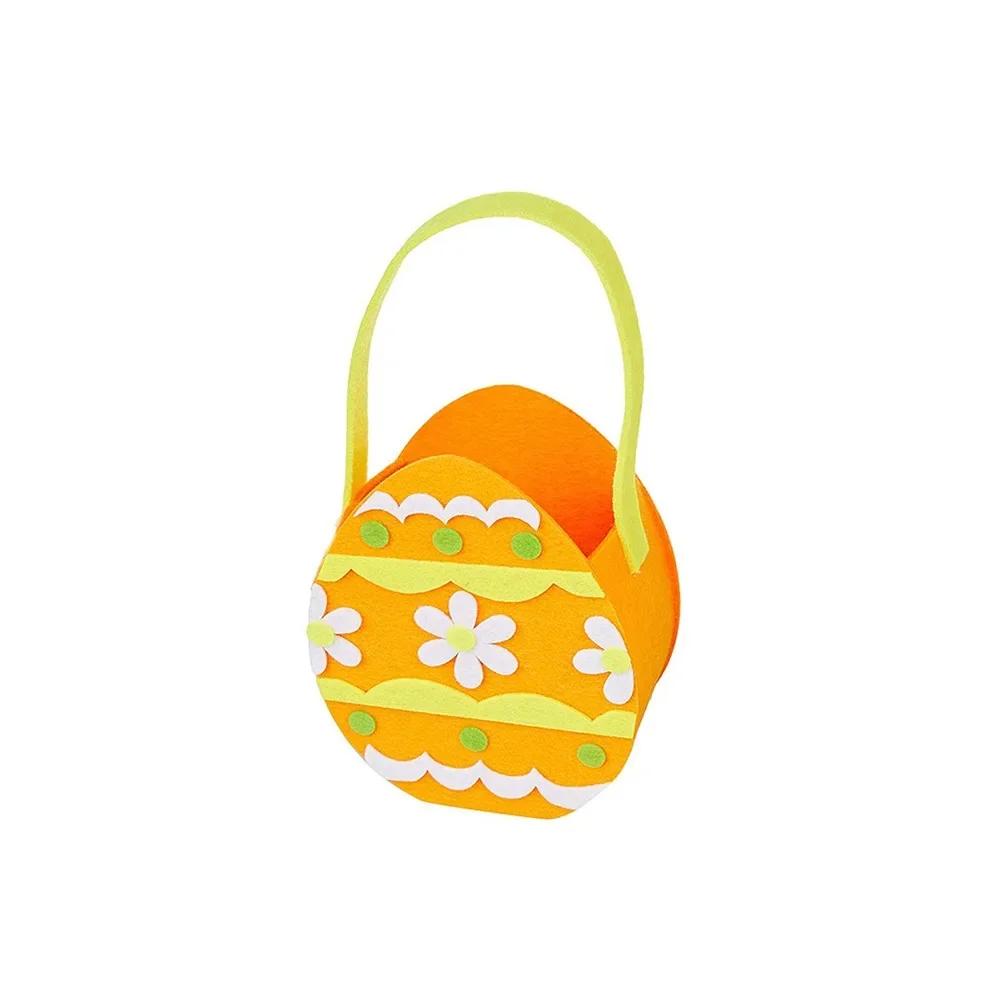 Portable Colorful Easter Felt Basket Cartoon with Handle Chicken Tote Bag Cute Rabbit Egg Basket for Home Decoration
