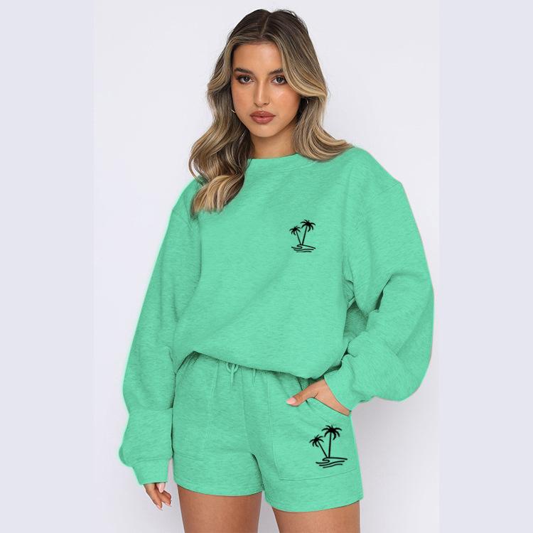Foreign trade new round neck women's sweater suit casual sports suit hooded fashion fleece sweater trendy clothes