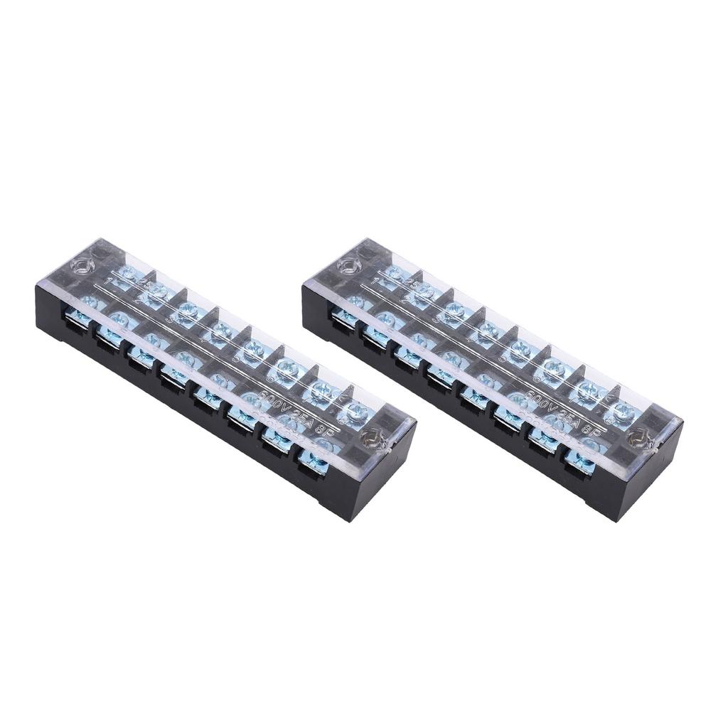 2PCS Dual Row Screw Terminal Strip Fixed High Current Terminal Blocks with Cover 600V 25A 8