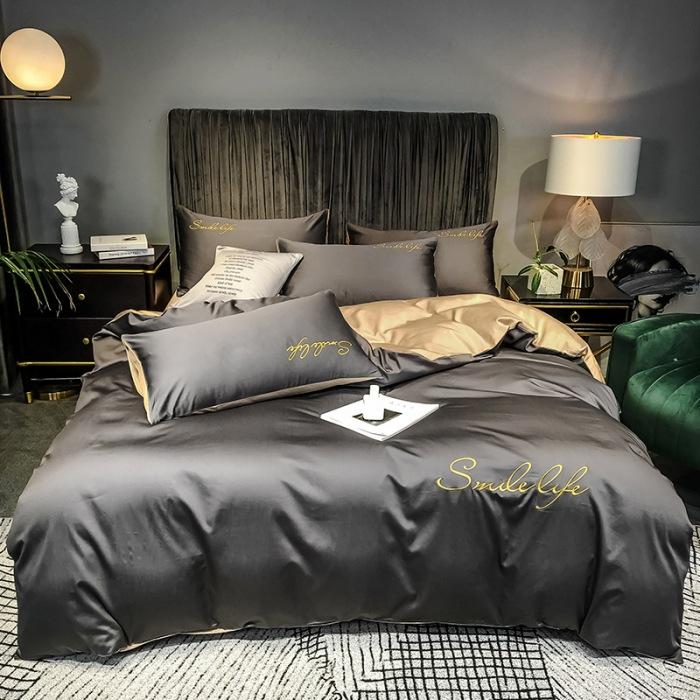 High End Skin Friendly Bedding Set Queen Luxury Embroidery Duvet Cover Set with Flat Sheet Simple Durable King Size Bedding Sets