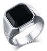 Vintage Black Onyx Signet Ring Mens Stainles Steel Classical Plain Square Husbands Man Anel