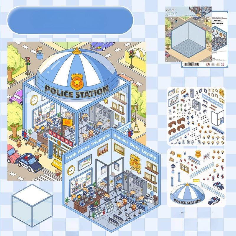 Cartoon Miniature Scene 3D Stickers Retro DIY  PET Landscape Stickers Decompression Korean Stationery Scrapbooking Posters