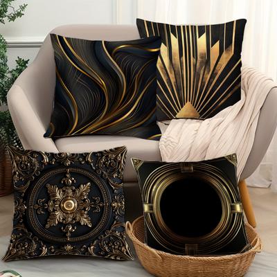 Metallic Glossy Line Printed Pattern Throw Pillow Cover Polyester Cushion Cover Home Decor Pillow Cover with Zipper