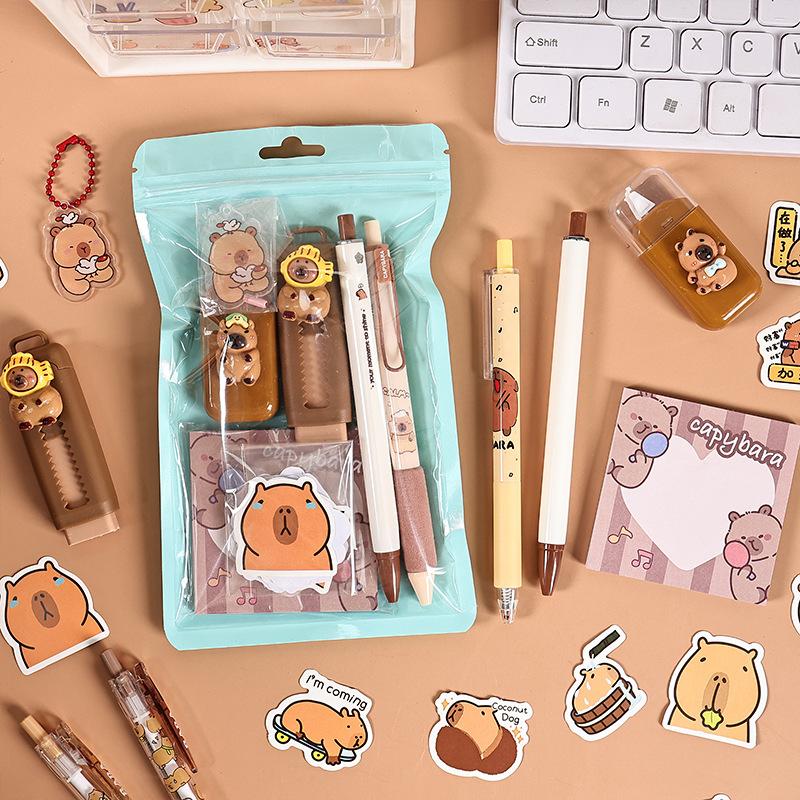 Capybara Stationery Set For Kids Gift Pens Stickers Utility Knife Stationery Gift Box Back To School Learning Birthday Gift