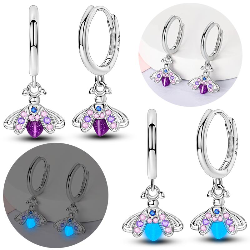 New 925 Silver Earrings Butterfly Sunflower Luminous Firefly Iris Hoop Earring For Women Making Jewelry Gift