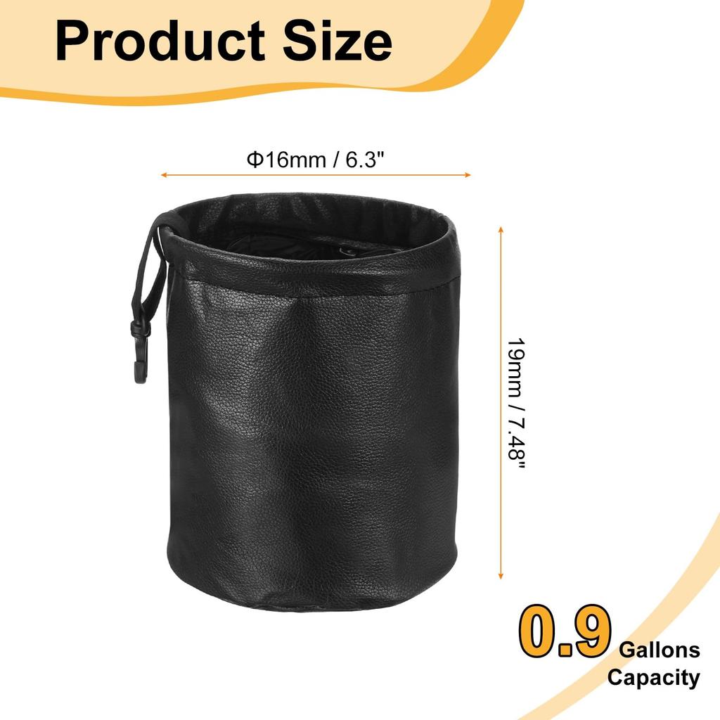 uxcell Car Trash Truck Trash Can for Front Black Can, 0.9 Gallon, Foldable, Waterproof, Portable, Hanging, Seat,