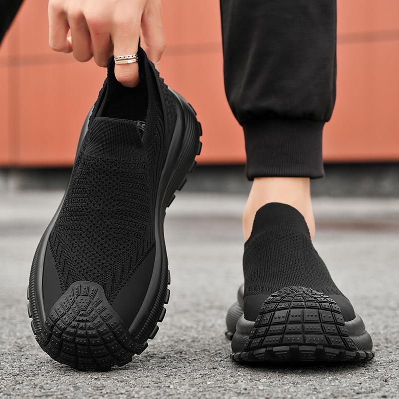 Sommer Neue Street Sport Stil Mesh Atmungsaktiv Einfarbig Schwarz Sneakers Für Herren Tägliche Kleidung Slipper Loafer Outdoor Freizeitschuhe