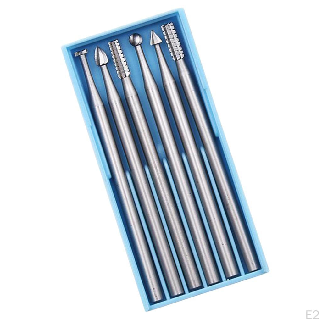 Rotary Burrs Set, 6 Pcs 2.35mm Shank Tungsten Steel Cutting for DIY Woodworking,