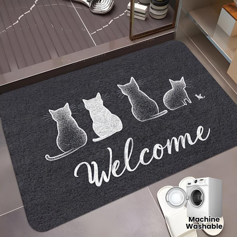 Black Cat Welcome Paw Print Doormat Non Slip Washable Entrance Rug Indoor Front Door Floor Mat Home Decor