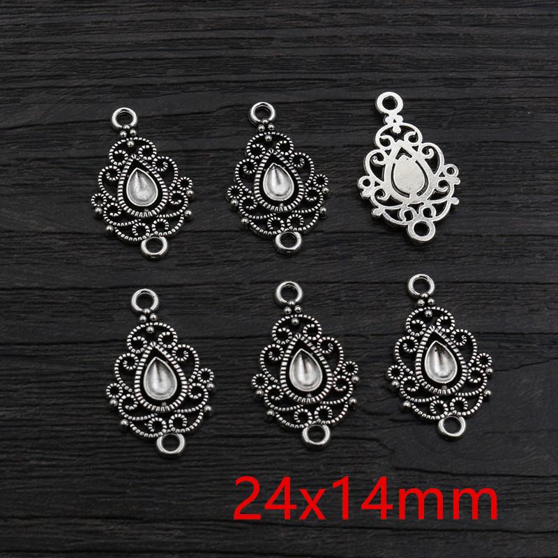 30pcs Antique Silver Plated Boho Vintage Flower Connector Charms Pendant DIY Necklace Bracelet Jewelry Making Findings Supplies