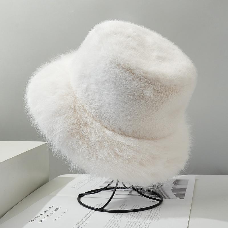 Elegant faux fur mink fluffy fisherman hat for women, ladylike style, large head circumference plush hat, warm winter pullover hat