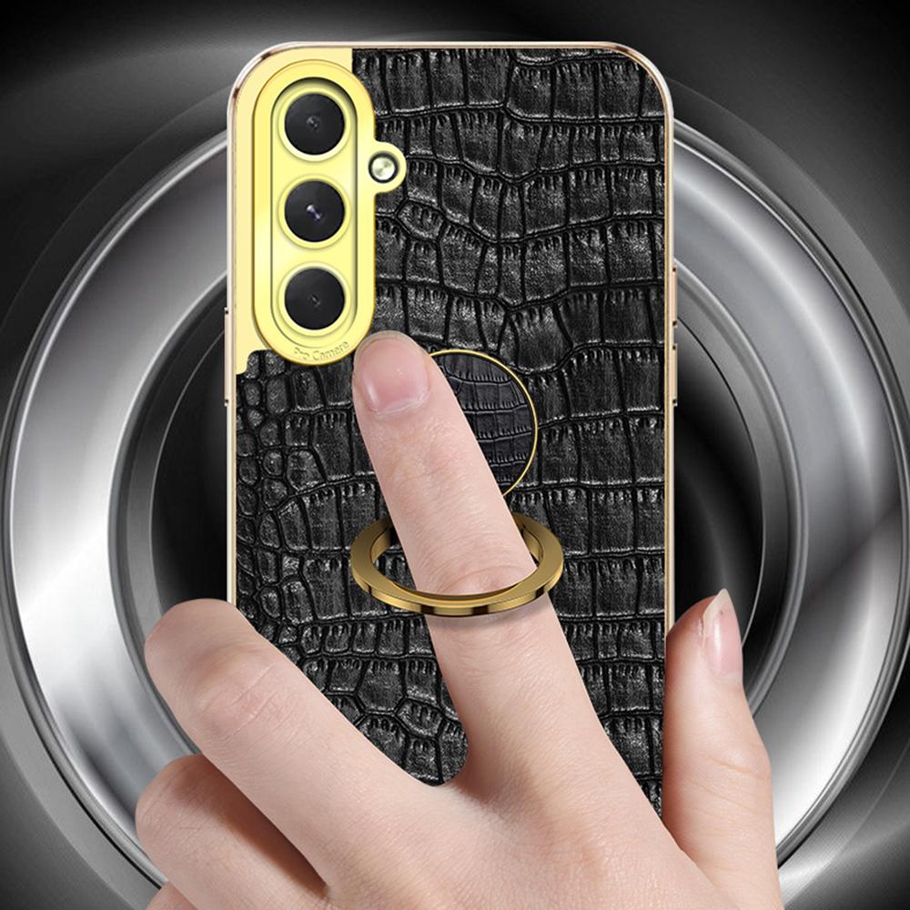 For Samsung Galaxy S24 FE Case Finger Ring Kickstand TPU+Leather 6D Electroplating Phone Cover