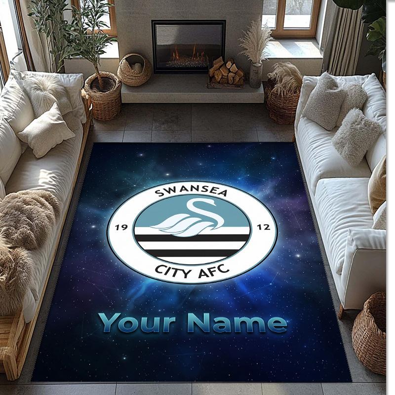 Swansea City FC Printed Crystal Velvet Rug Non‑Slip Crystal Velvet Carpet For Sofa Bedroom Indoor Home Decoration