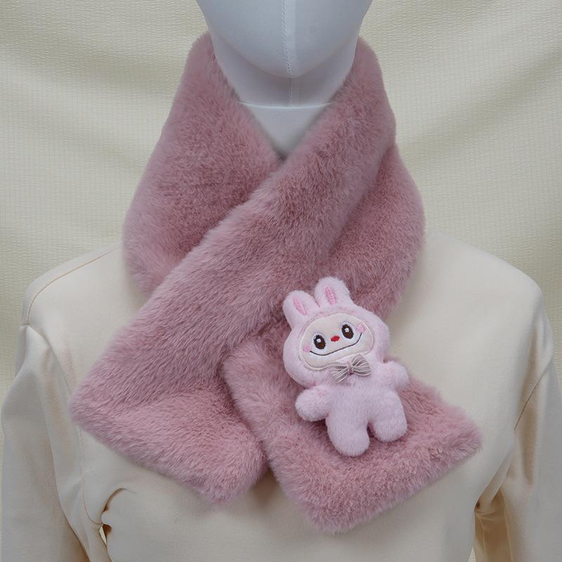 2025 Autumn/Winter Cute Cartoon Plush Scarf: Faux Rabbit Neck Warmer for Girls