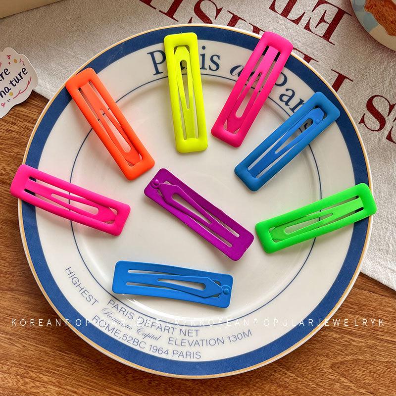 Barrette Carrée Fluorescente Coréenne - Grande, Époxy Coloré pour Filles