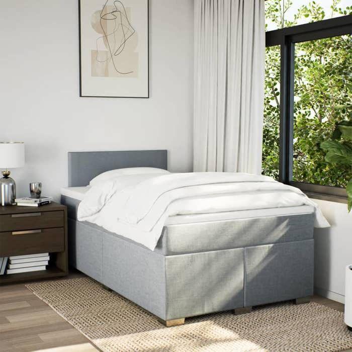 VidaXL Sommier à lattes de lit avec matelas Gris clair 120x200cm Tissu, lit, lit à plate-forme, lit à panneaux, meuble de 3285848