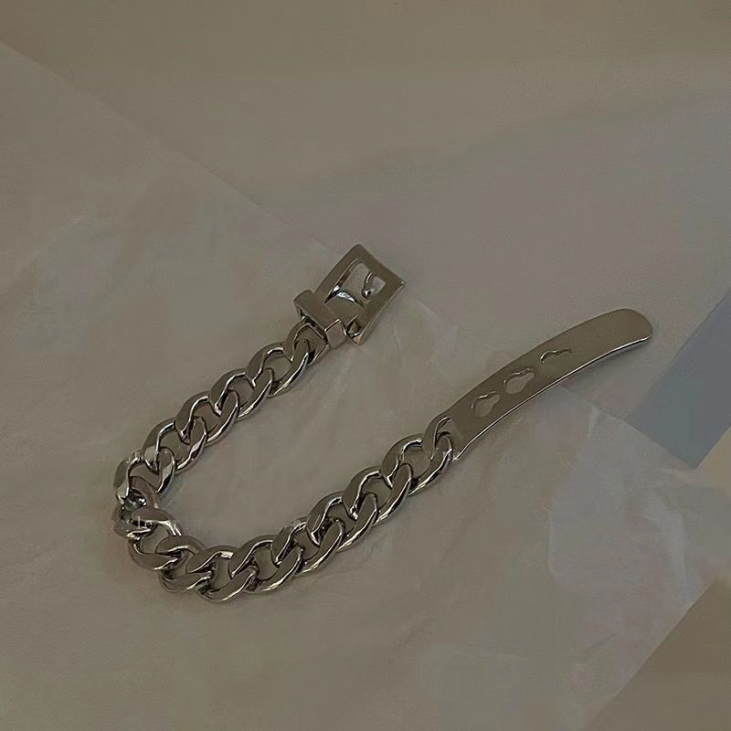 Silver thick chain belt buckle bracelet female ins cold wind design sense simple temperament niche Cuban chain jewelry