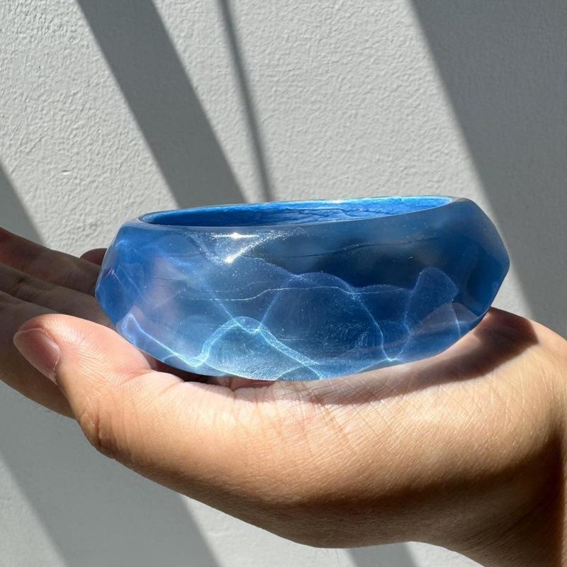 Shiny Blue Resin Bangles Jewelry Geometric Acrylic Hyperbole Vintage Fashion Bracelets for Women Round Pulseras Mujer