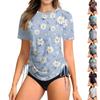 Fato de Banho Feminino Estampado de Manga Curta para Sol Fato de Banho Leve Ajustável com Cordões