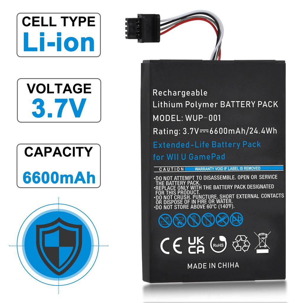 6600mAh Wii U Gamepad Battery Replacement Rechargeable Battery Pack for Nintendo Wii U Controller WUP-010 WUP-012