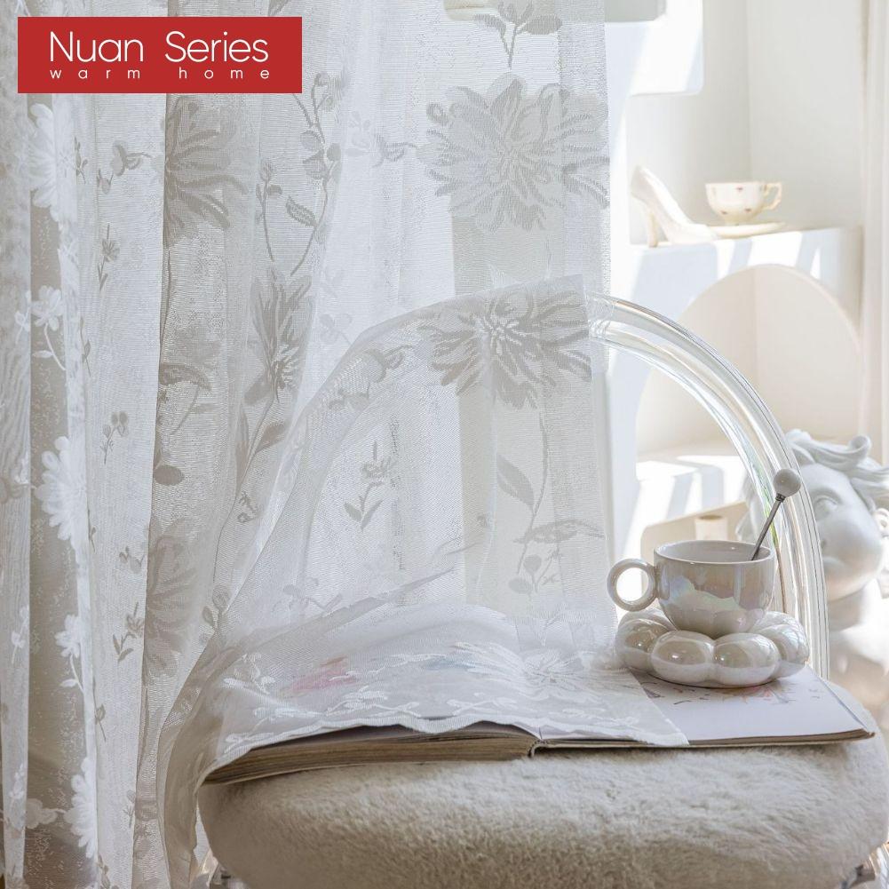 1PC Nuan Series Fresh Summer Style Floral Embroidered Sheer Curtain, Light‑Filtering Tulle for Living Room Bedroom Home Decor